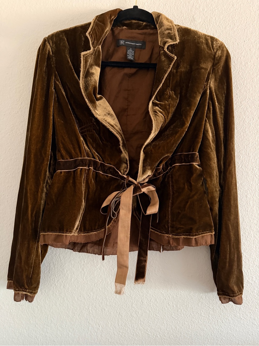 INC International Velvet Blazer Brown Gold Whimsigoth Fairy Y2K